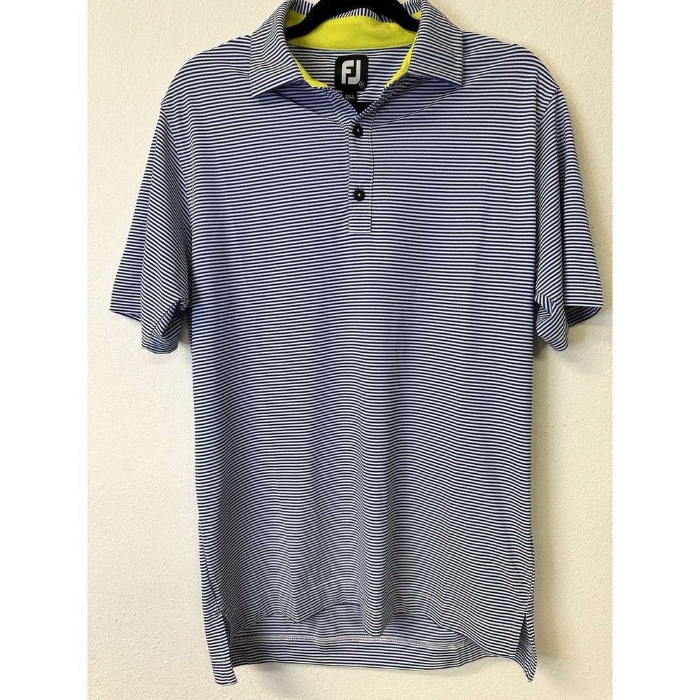 FootJoy FJ Mens Navy & White Stripe Golf Polo Shirt Small Performance Short Slv